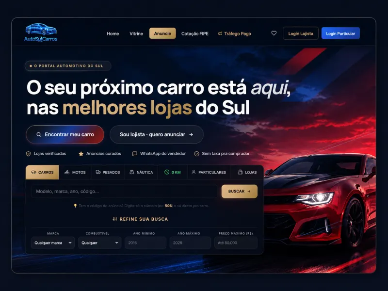 Site Auto Sul Carros — projeto Dumont Web