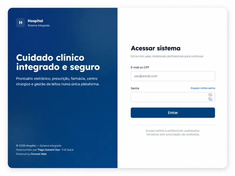 Site Hospital — Sistema Integrado — projeto Dumont Web